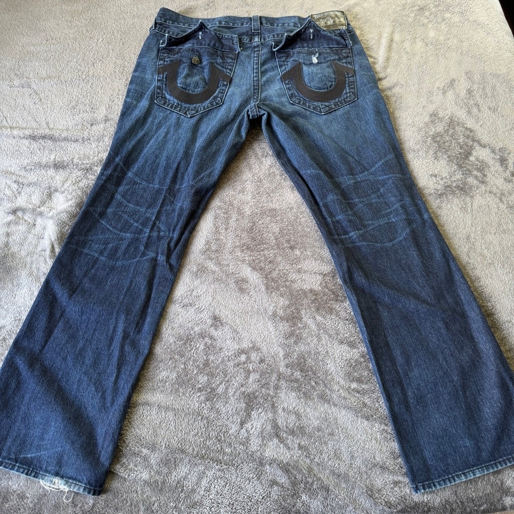 True Religion Ricky Super T Mens Jeans Size 40 Dark Wash Straight Flap Pocket - Picture 3 of 11